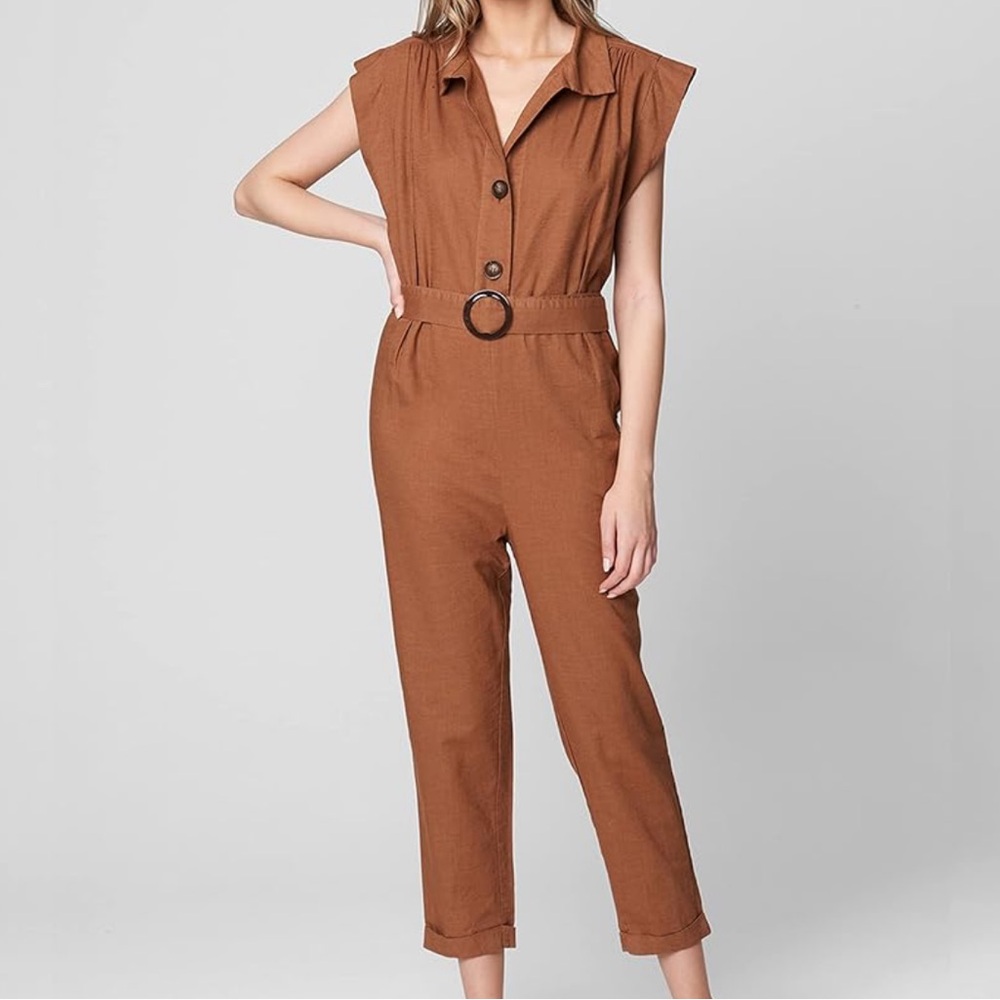BLANKNYC Sleeveless Linen Belted Jumpsuit